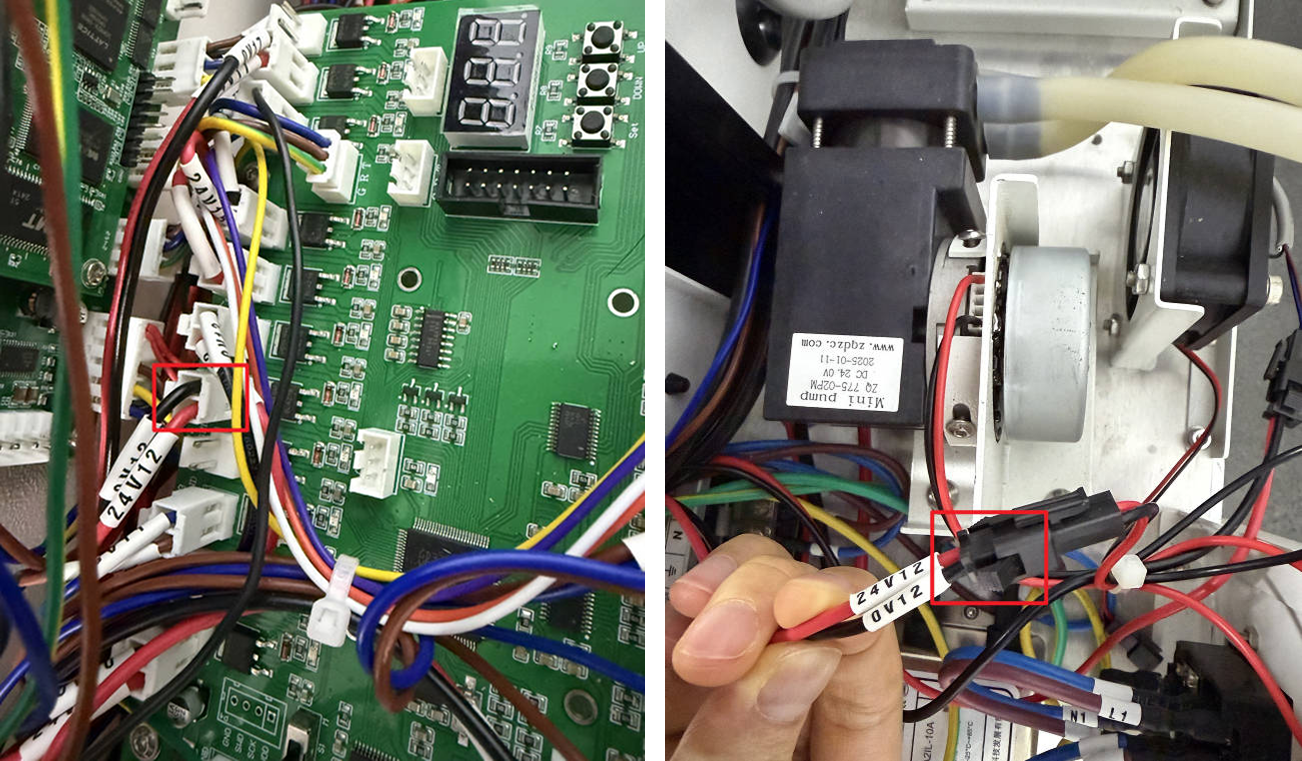Testing air pump voltage with multimeter showing expected 24V