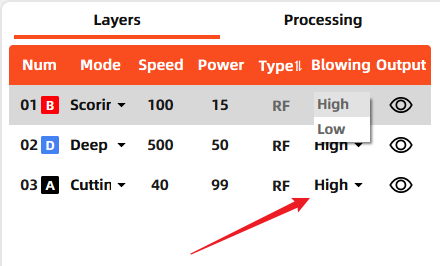 Air assist option shown in MakerBoost software