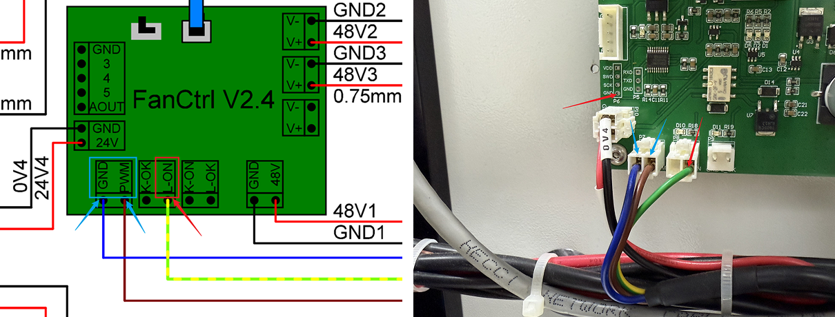 FanCtrl board wiring and voltage test points