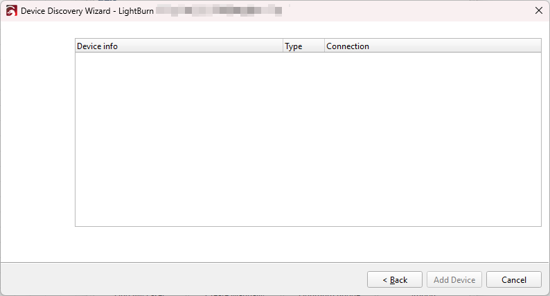 LightBurn unable to find laser device