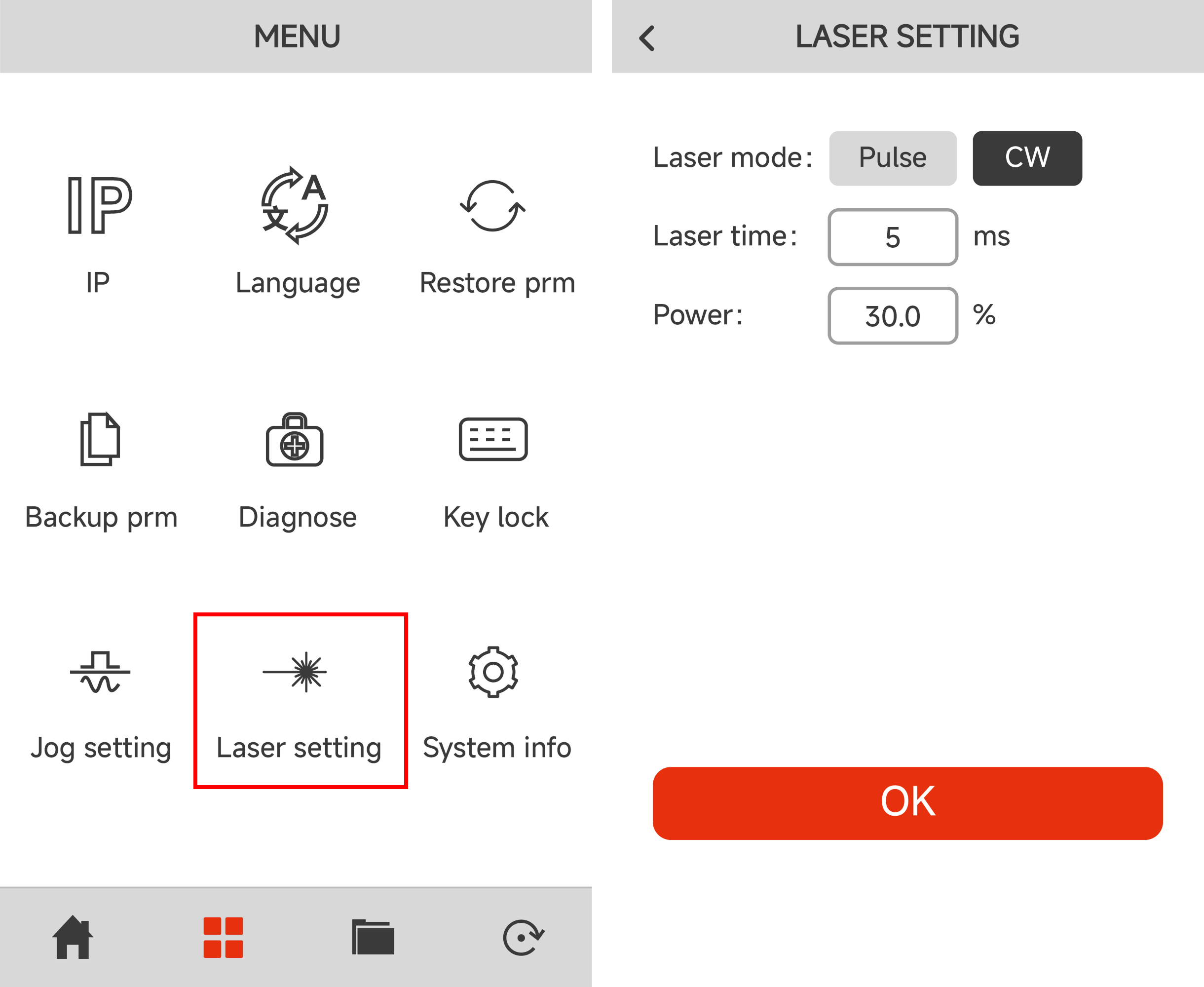 Laser settings for pulse alignment