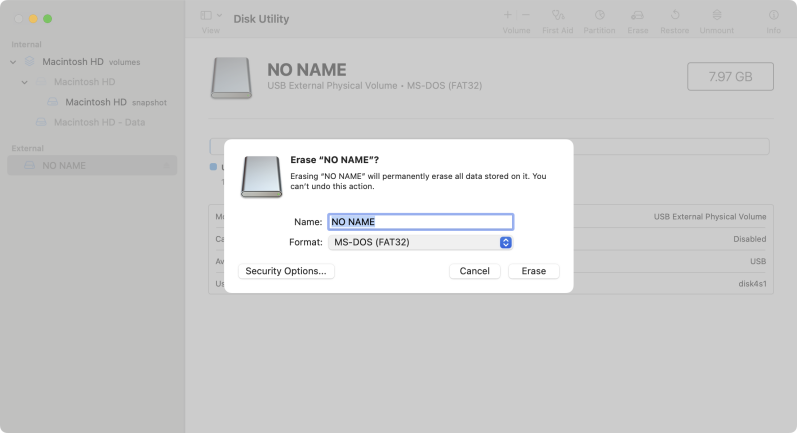Disk Utility formatting TF card