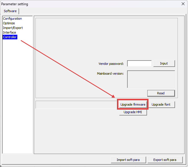 Selecting firmware file in RDWorks for X Series upgrade