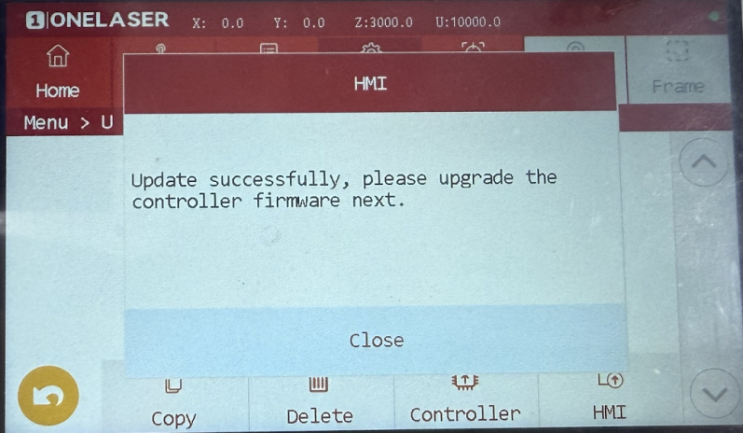 Hydra Series firmware update success confirmation screen