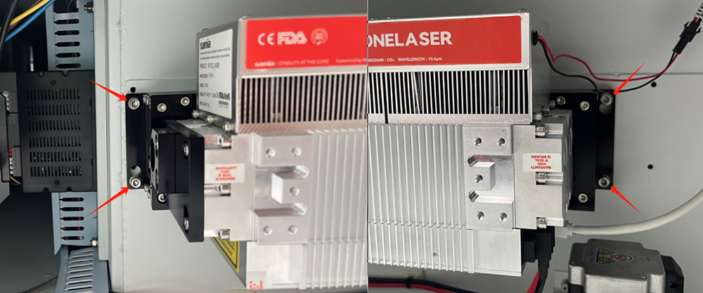 Unscrew and remove RF laser tube