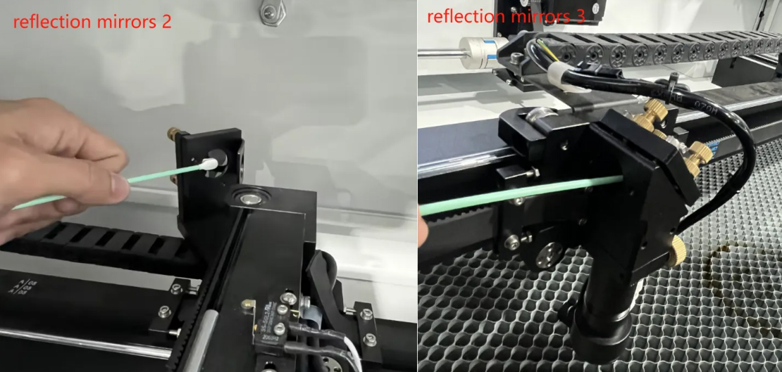 Locations of reflection mirrors 2 and 3 on the laser gantry