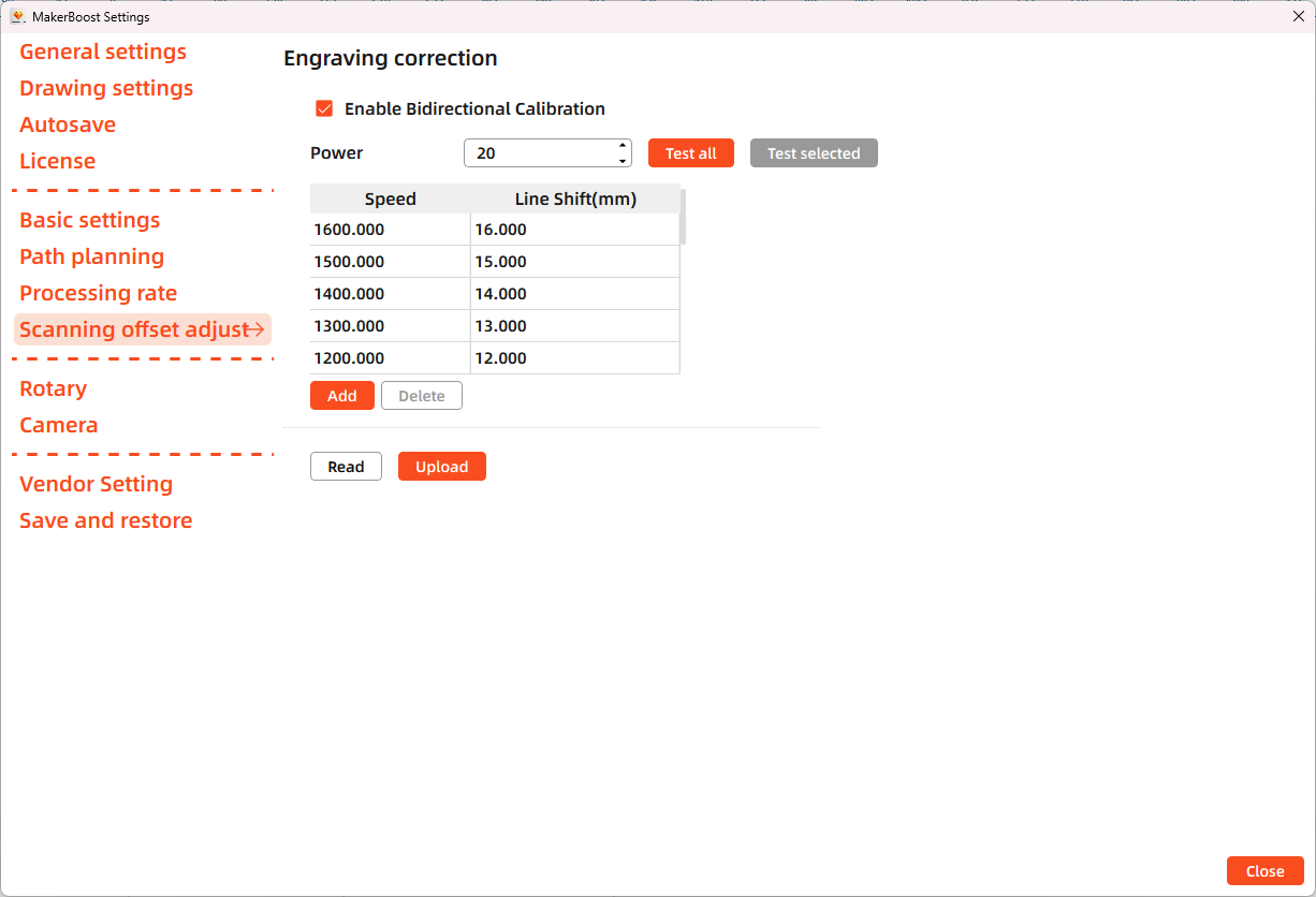 MakerBoost scanning offset adjust screen