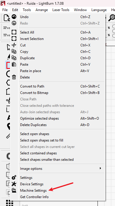 LightBurn machine settings Hydra