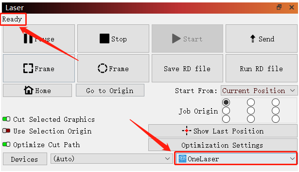 LightBurn ready status