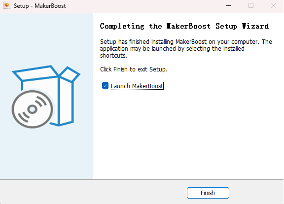 MakerBoost installation finish screen