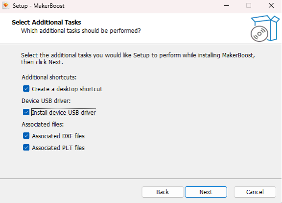 MakerBoost USB driver install option