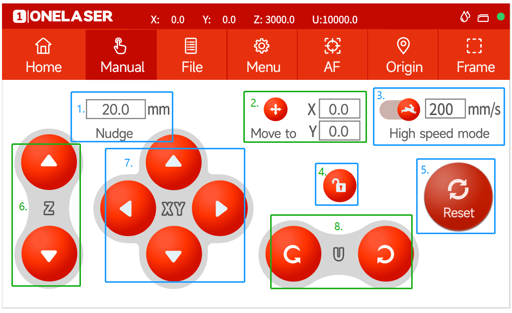Hydra touchscreen manual control page