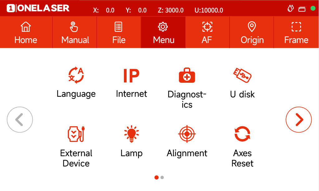 Hydra touchscreen menu page one