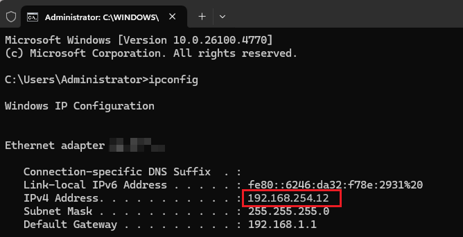 Windows ipconfig WiFi example