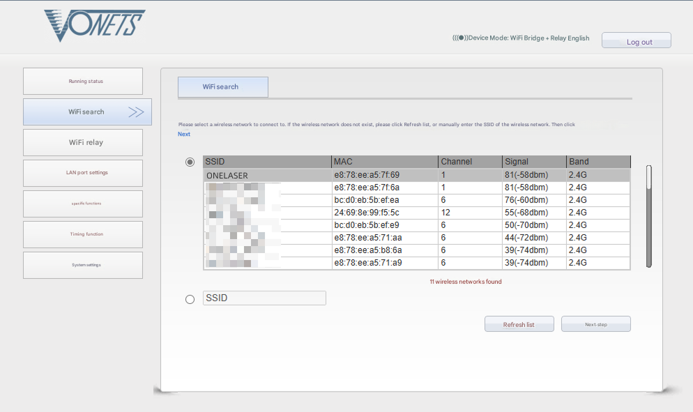 vonets WiFi bridge submit page