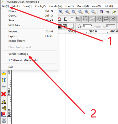 RDWorks vendor settings menu