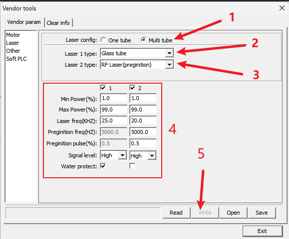 RDWorks dual laser configuration write