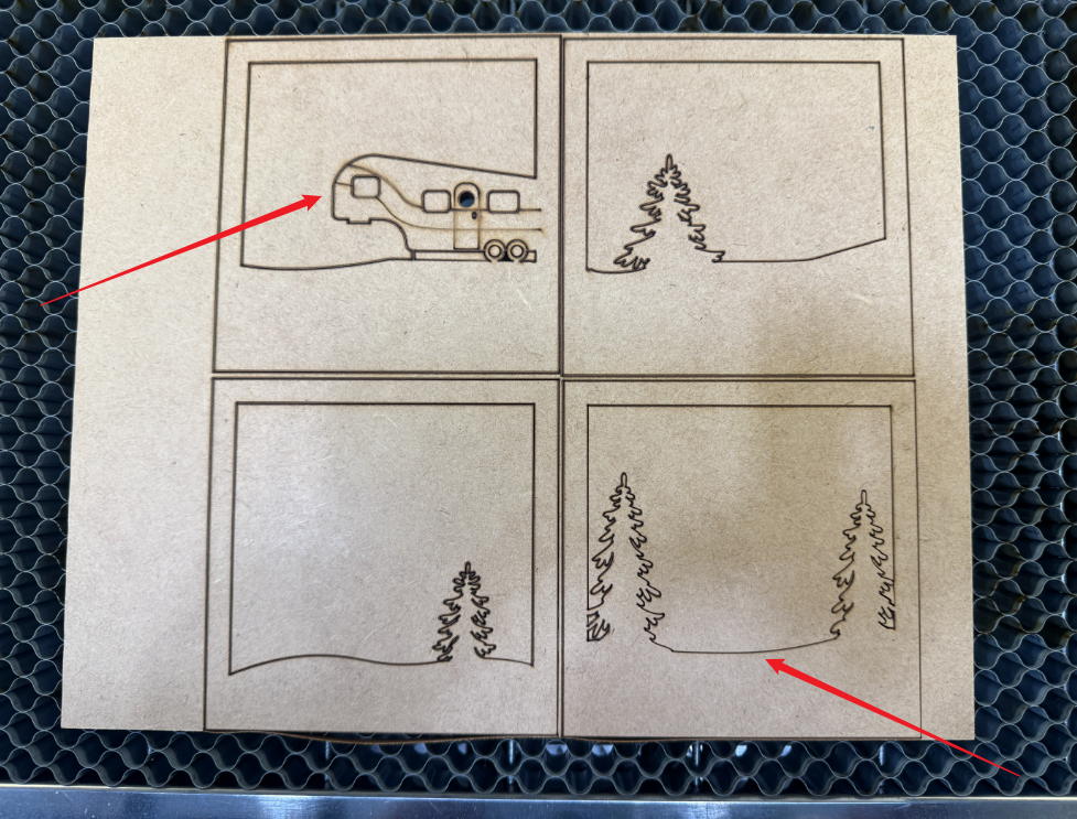 Laser cut showing widened line and carbonization in specific work area