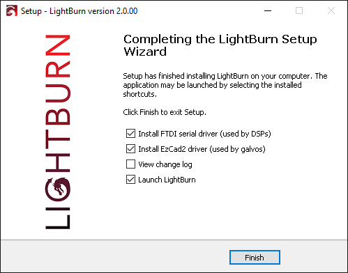 Lightburn software installation screen for X Series laser setup