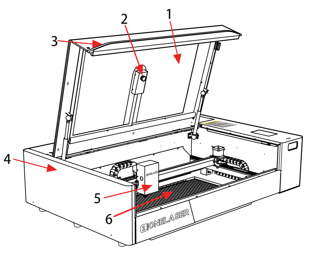 X Series laser engraver front view showing top flap and safety cover