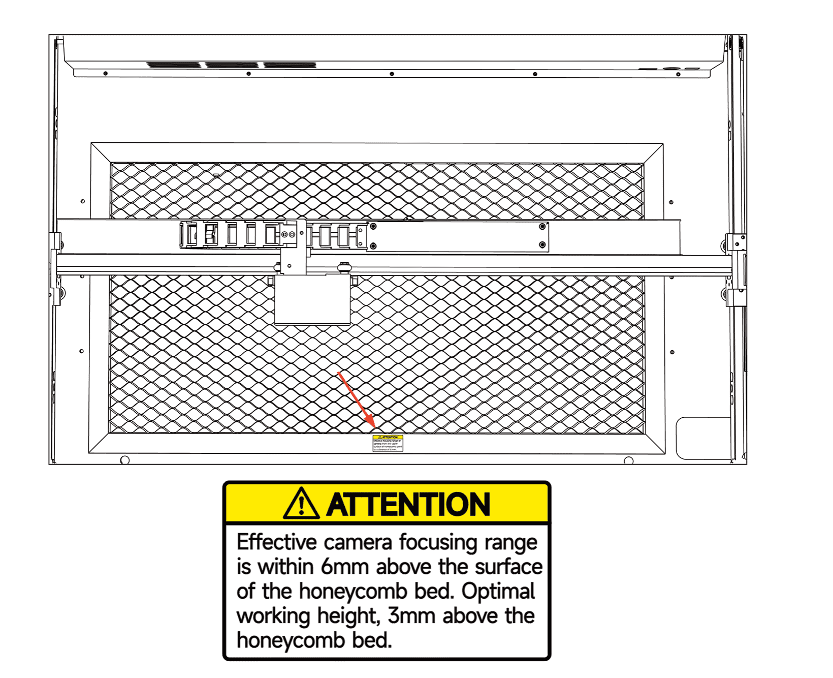 Compressed safety label indicating laser hazard and operational warnings