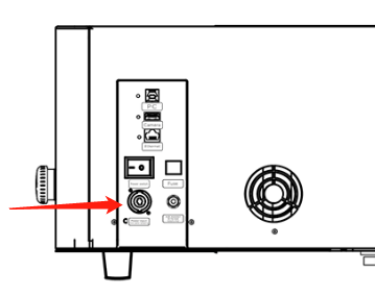OneLaser rear power socket and mains cable connection point