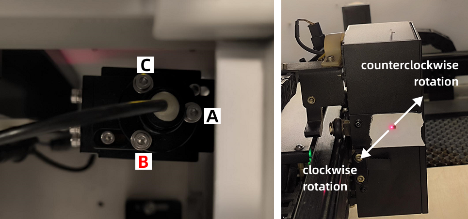 Screw B for diagonal red dot alignment adjustment