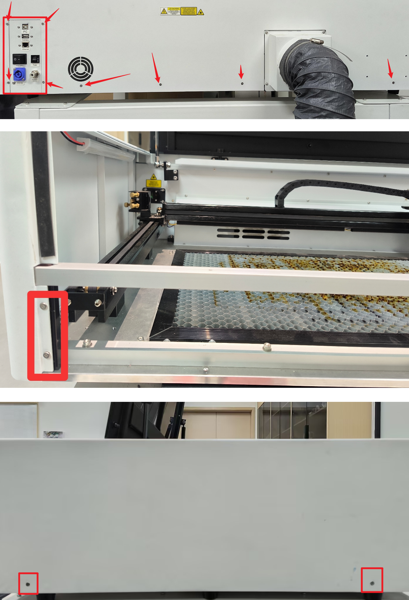 Screws to remove machine back cover and left side panel