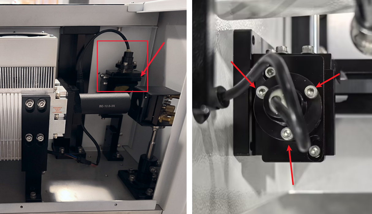 Red dot indicator location and adjustment screws