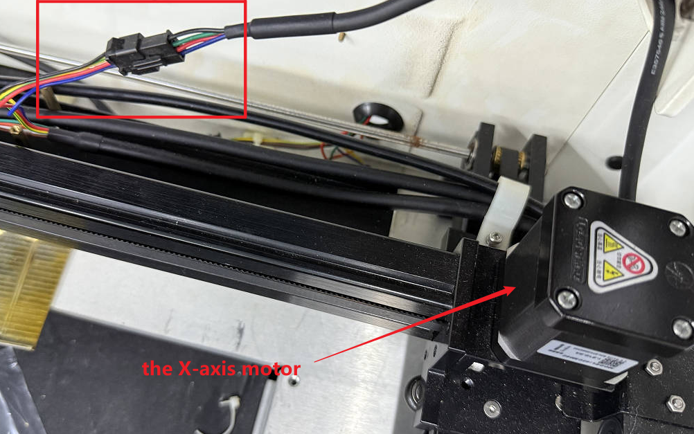 X-axis motor and wiring plug connection