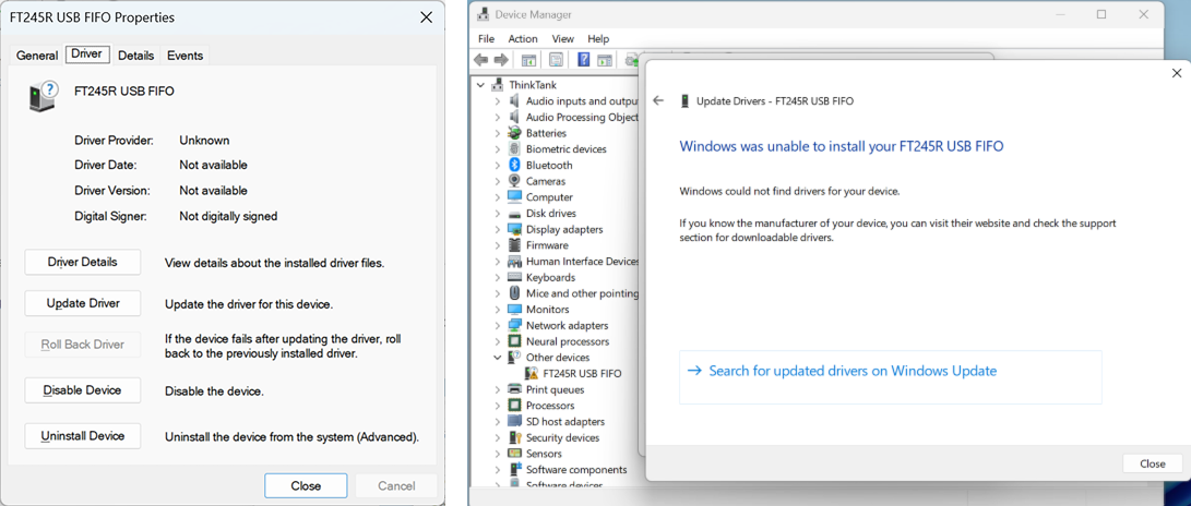 Unknown USB driver error in Device Manager