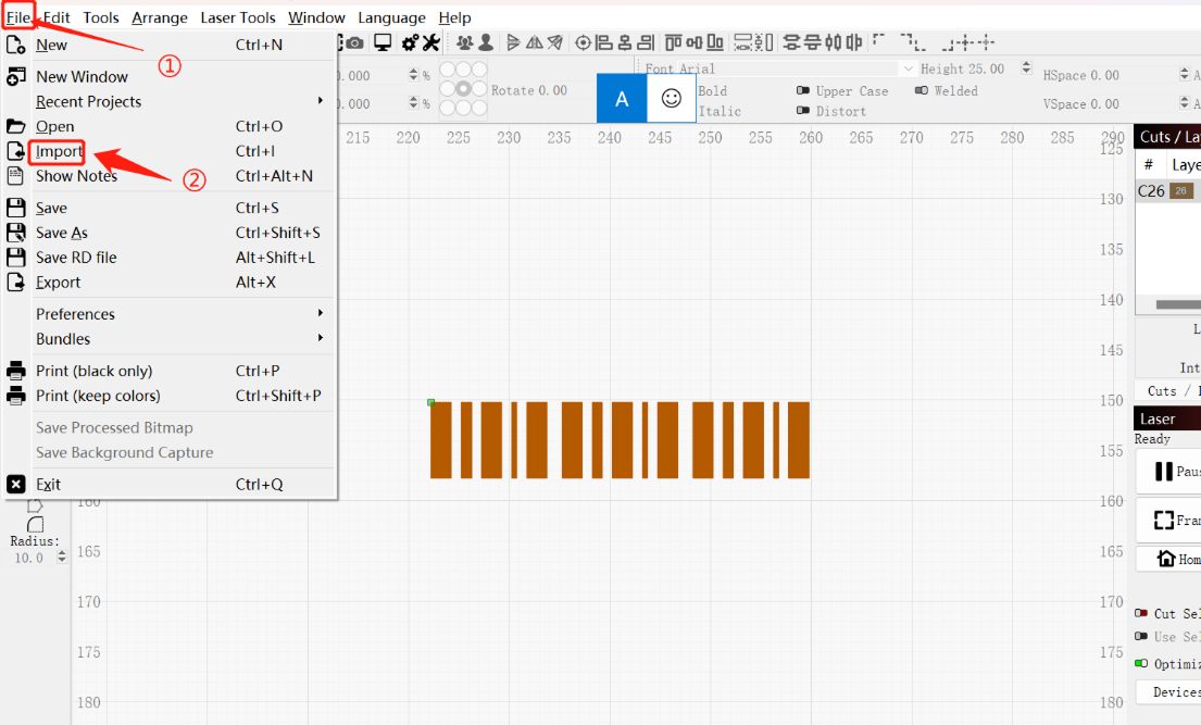Importing backlash test file in LightBurn