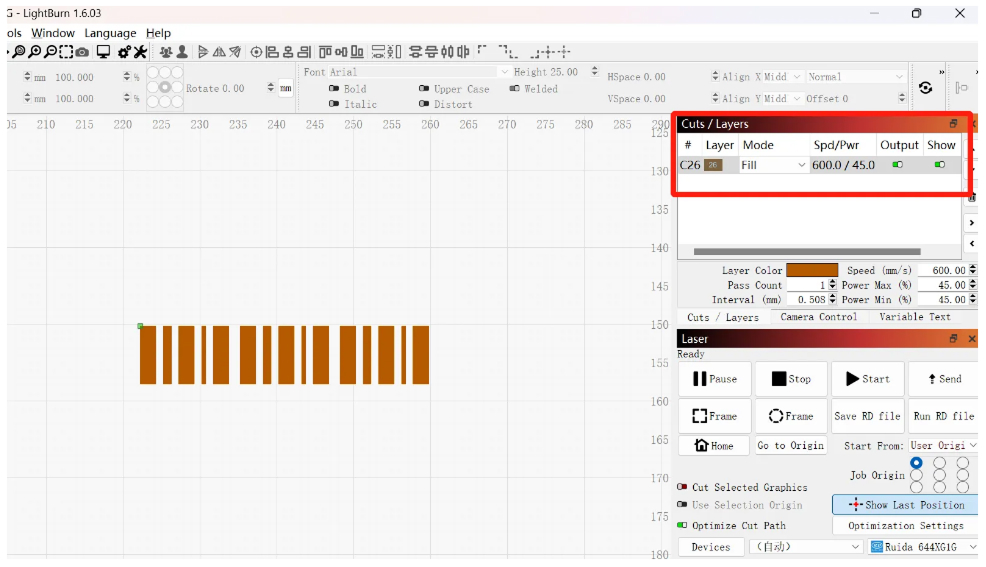Opening engraving parameter settings in LightBurn