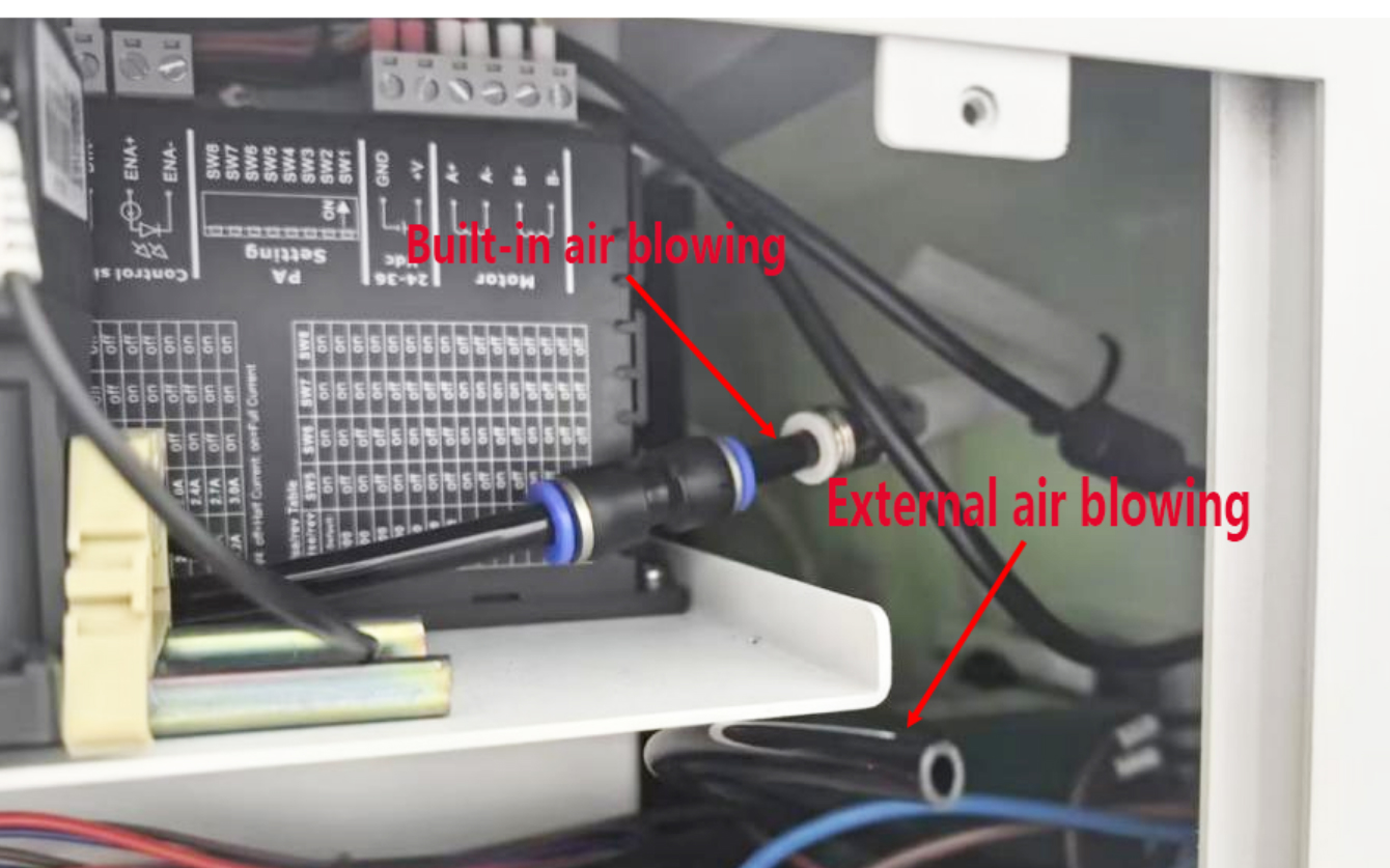 Pressing blue air valve inside laser machine
