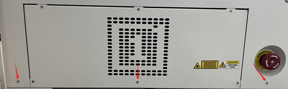 Removing right-side panel screws on laser machine