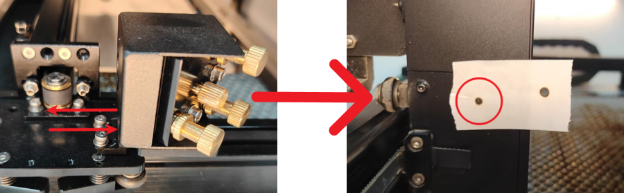Centered laser light source after adjustment