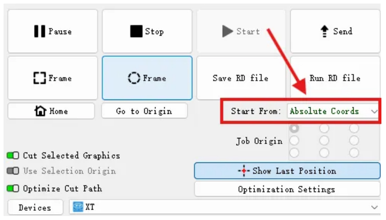Set absolute coordinates in LightBurn
