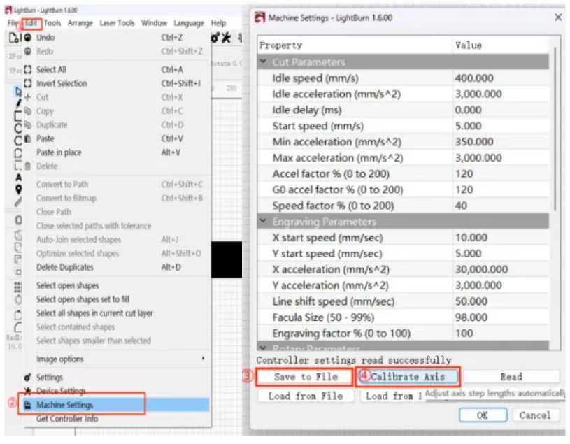 Calibrate rotary axis in machine settings
