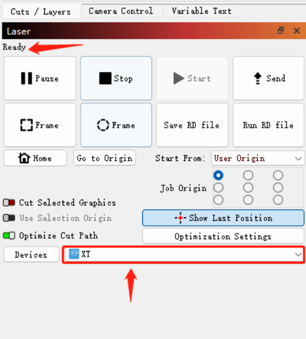 Turn on OneLaser X Series and connect to LightBurn