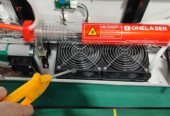 Rear cooling fan of the X Series laser before cleaning