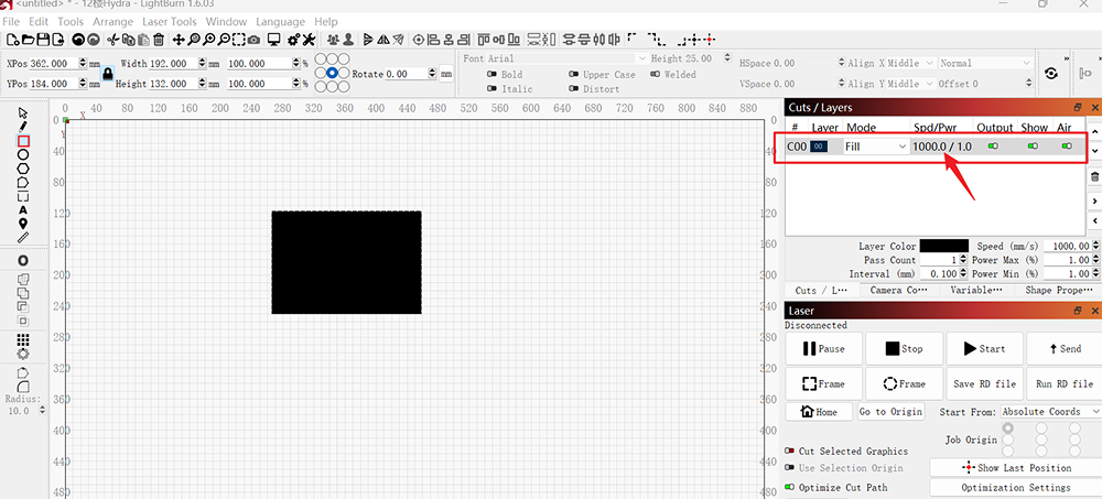 Laser material not cutting through due to wrong parameters