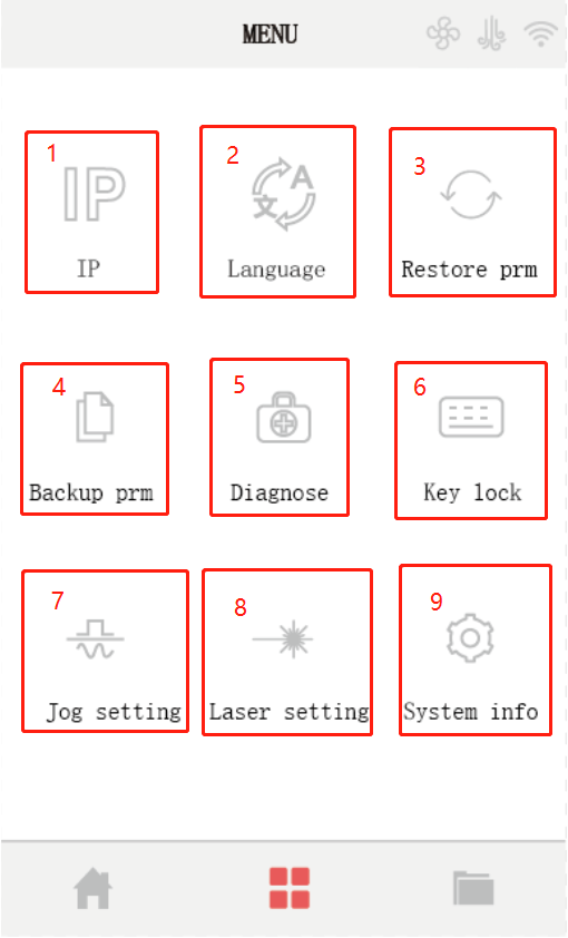 X Series system settings and diagnostics interface