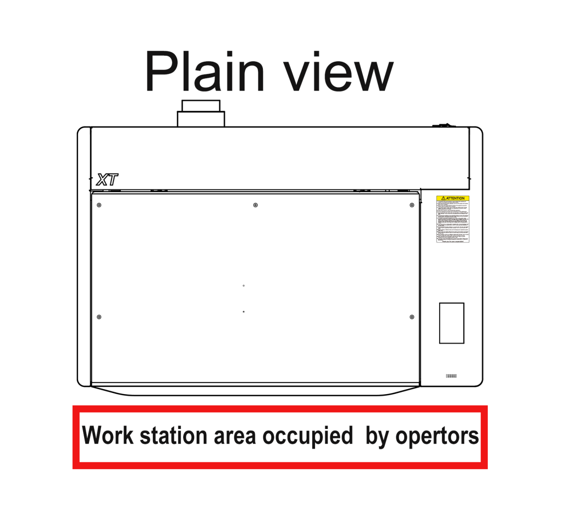 Detailed workstation layout showing X and Y axis boundaries on X Series laser
