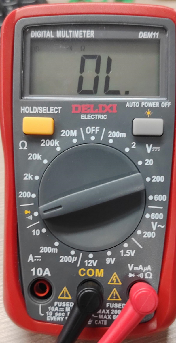 multimeter showing power cord not connected