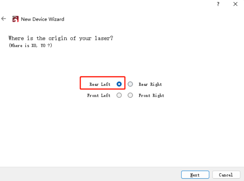 Setting rear left origin position in LightBurn