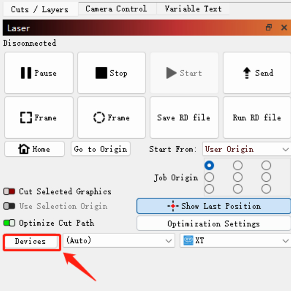 LightBurn device setup window