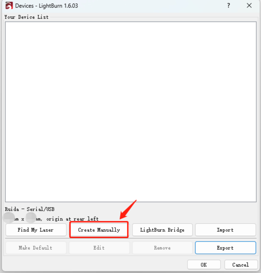 Create device manually in LightBurn