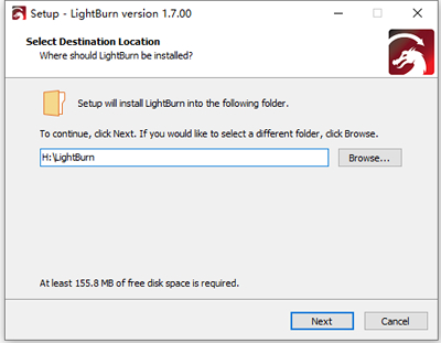 Running LightBurn installation file