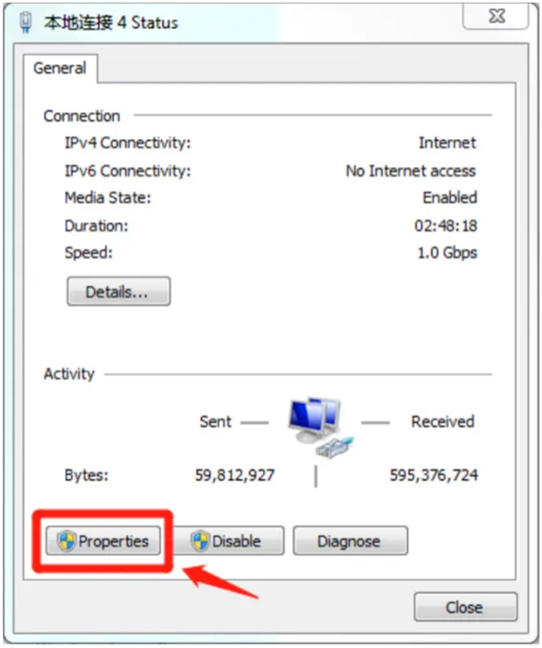 Selecting network properties on Windows