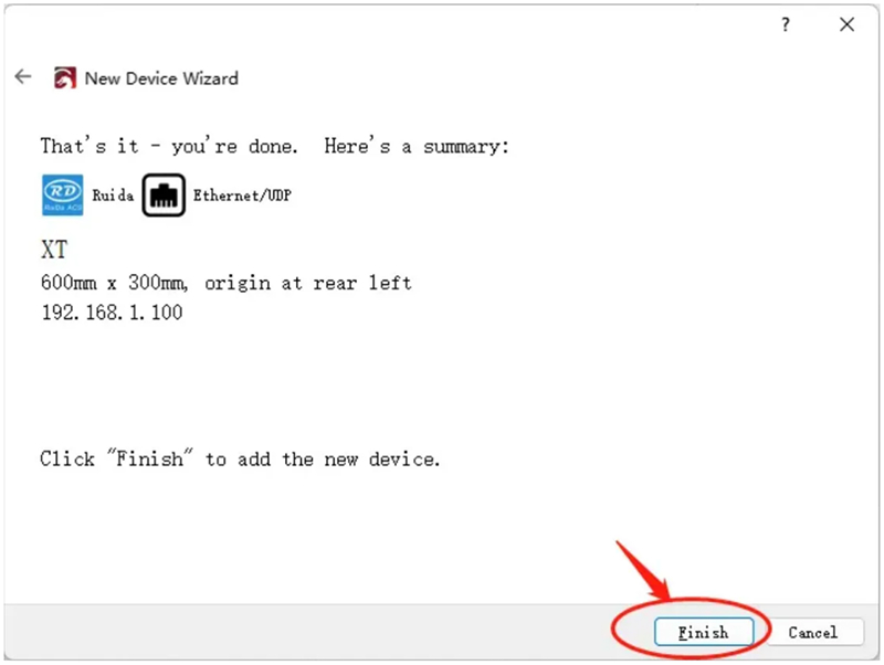 LightBurn device connected successfully interface